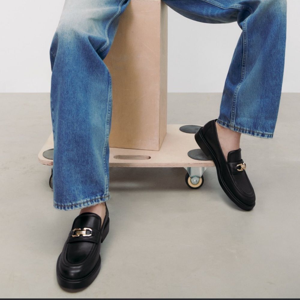 ZARA leather loafers with metal buckle